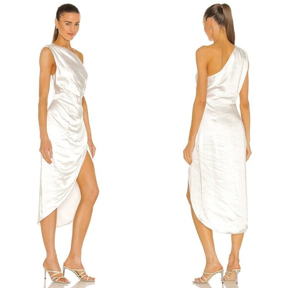 ELLIATT NEW Cassini Satin Formal One Shoulder Midi Dress in Ivory Size L - Picture 2 of 11